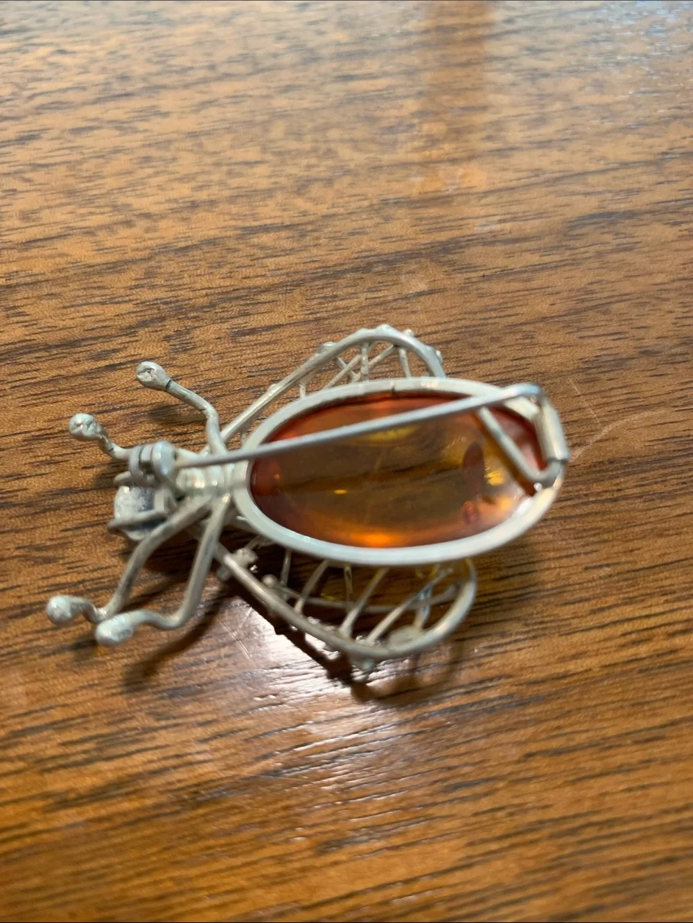 Amber Silver insect Brooch